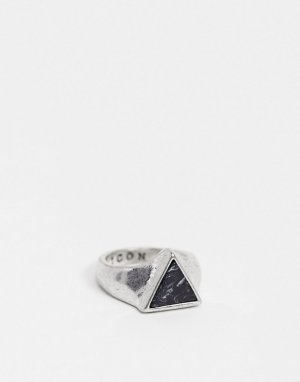 Серебристое кольцо-печатка с треугольным черным камнем -Серебристый Icon Brand