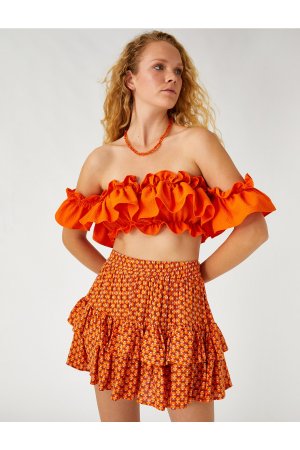 Мини-многоярусная юбка с эластичной резинкой на талии , оранжевый Koton