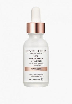 Сыворотка для лица Revolution Skincare 10% Niacinamide and 1% Zinc Blemish & Pore Serum, 30 мл. Цвет: прозрачный