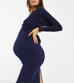 Темно-синее облегающее платье с длинными рукавами Maternity-Темно-синий Queen Bee