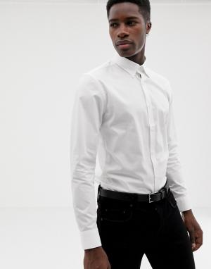 Приталенная эластичная рубашка с длинными рукавами и воротником на пуговицах Moss London BROS. Цвет: белый