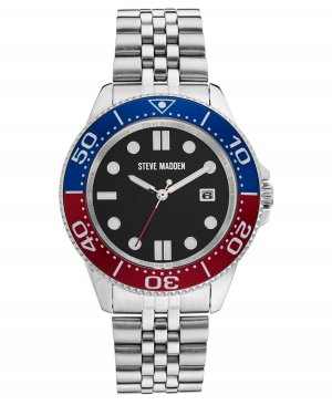 Мужские часы-браслет с полированными металлическими звеньями серебристого цвета, 42X48 мм Steve Madden