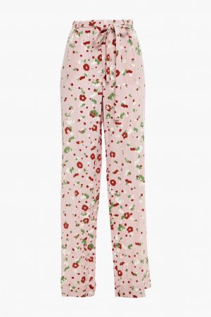 Широкие брюки из шелкового крепдешина с цветочным принтом, розовый Valentino Garavani