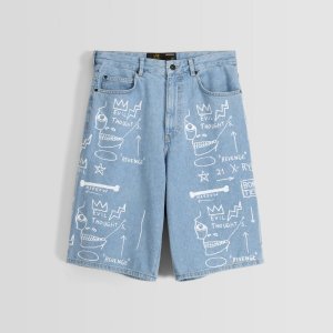 Джинсовые шорты Jean-michel Basquiat Print Bermuda, голубой Bershka