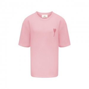 Хлопковая футболка Ami. Цвет: розовый