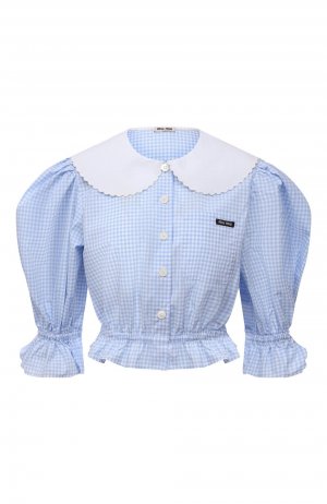 Хлопковая блузка Miu. Цвет: голубой