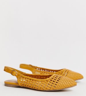 Темно-желтые плетеные туфли с ремешком через пятку -Желтый New Look Wide Fit