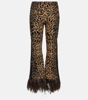 Расклешенные брюки с леопардовым принтом и перьями, коричневый Valentino
