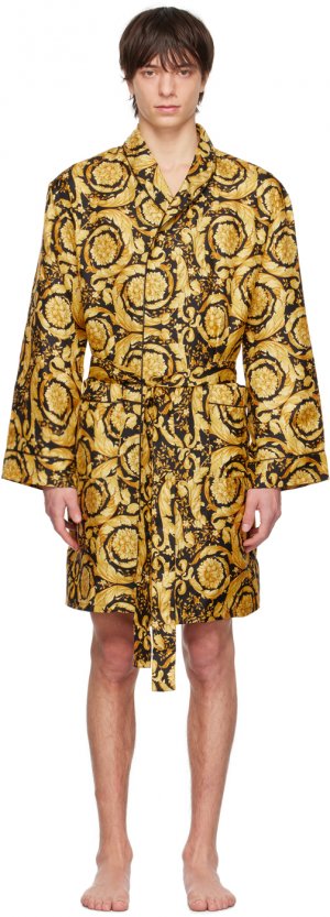 Черно-золотой халат в стиле барокко Versace Underwear