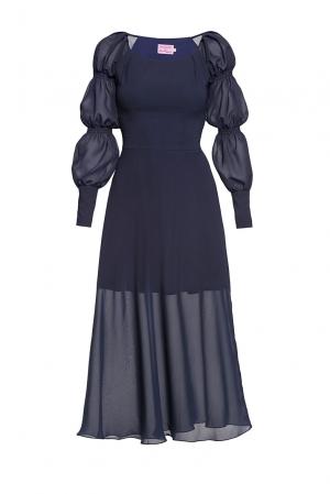 Вечернее платье в стиле барокко с сорочкой и оригинальными рукавами 190379 Bygakoff By Anastasia Makeeva. Цвет: синий