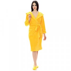 Халат удлиненный, длинный рукав, капюшон, карманы, пояс, размер 48/50, желтый S-Family. Цвет: желтый