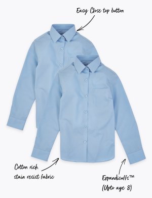 Блузка с технологией Non-Iron для девочки (2 шт) Marks & Spencer. Цвет: синий