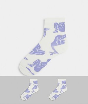 Набор из 2 пар носков с принтом тел голубого цвета материала добавлением органического хлопка Polly-Бежевый Monki