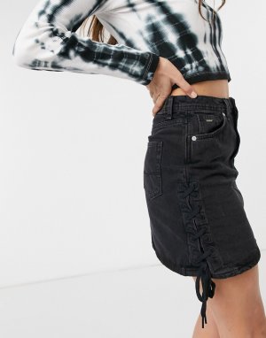 Джинсовая юбка черного цвета со шнуровкой Rachel-Черный Pepe Jeans