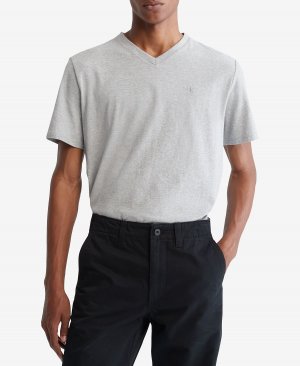 Мужская однотонная футболка из гладкого хлопка с v-образным вырезом Calvin Klein