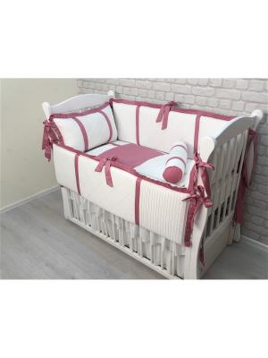 Комплект постельного белья в детскую кроватку Розовая классика, 10 предметов MARELE. Цвет: молочный, розовый