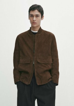Кожаная куртка WITH POCKETS , цвет dark brown Massimo Dutti