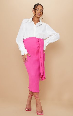 Розовая плиссированная юбка-миди для беременных PrettyLittleThing