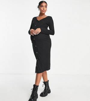 Черное трикотажное платье на пуговицах -Черный New Look Maternity