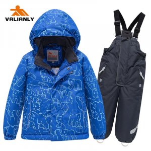 Зимний лыжный костюм для мальчиков , детская лыжная куртка, штаны, лыжные комплекты мальчиков, комплект из 2 предметов, непромокаемый, ветрозащитный VALIANLY