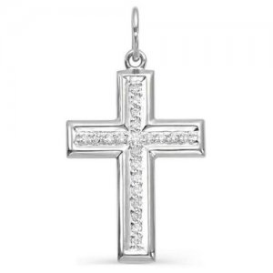 Подвеска посеребрение Православный крест 59-05494, цвет белый в серебре Нордика