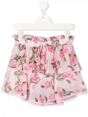 Ярусная мини-юбка с цветочным принтом Alberta Ferretti Kids. Цвет: розовый