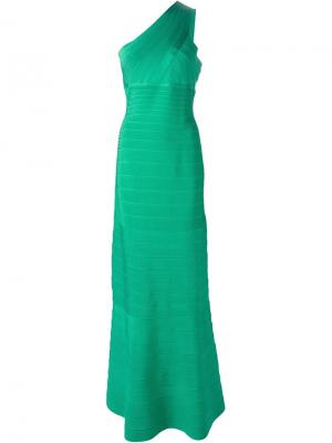 Вечернее платье на одно плечо Hervé Léger. Цвет: зелёный