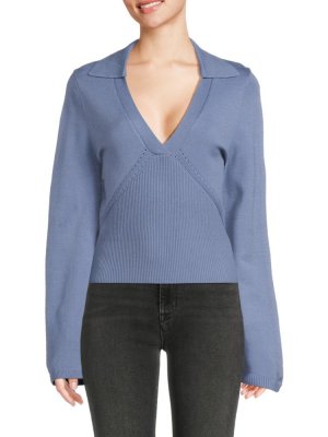 Ребристый свитер с V-образным вырезом Laundry By Shelli Segal, цвет Dusk Blue Segal