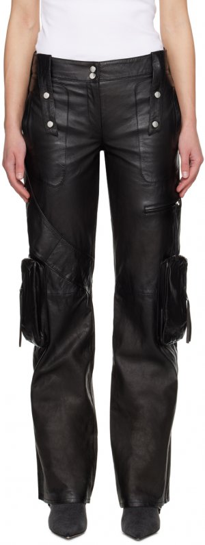 Черные кожаные брюки карго со спиральным узором Blumarine