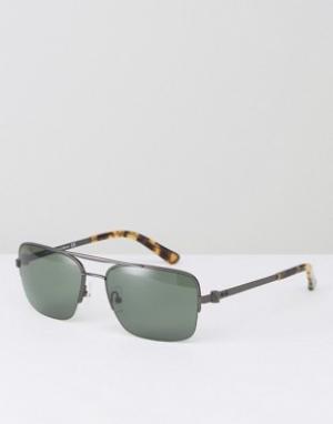 Солнцезащитные очки в квадратной оправе CK Collection Calvin Klein. Цвет: серебряный