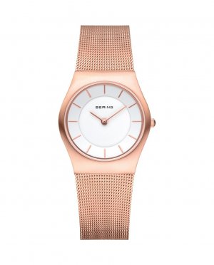 Женские часы 11930-366 CLASSIC с розовым сетчатым браслетом, белый Bering