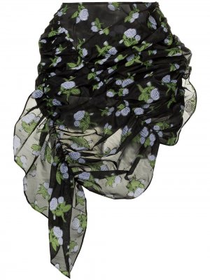 Мини-юбка асимметричного кроя с цветочным принтом yuhan wang. Цвет: черный