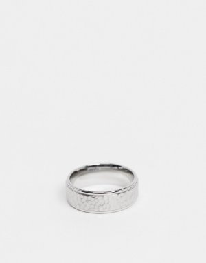 Серебристое кольцо из нержавеющей стали с чеканной отделкой -Серебряный Icon Brand