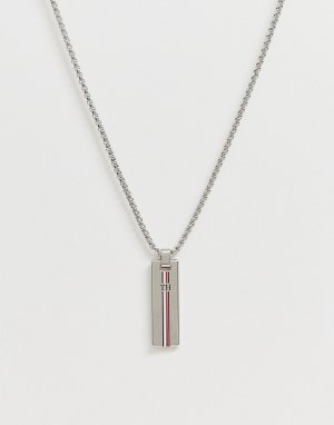 Серебристое ожерелье-цепочка с логотипом на подвеске -Серебряный Tommy Hilfiger