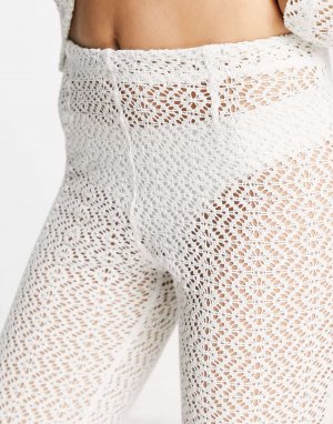 Кремовые кружевные брюки-клеш Serena Weekday. Цвет: бежевый