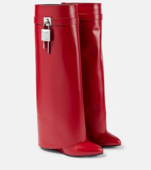 Кожаные сапоги до колена shark lock , красный Givenchy