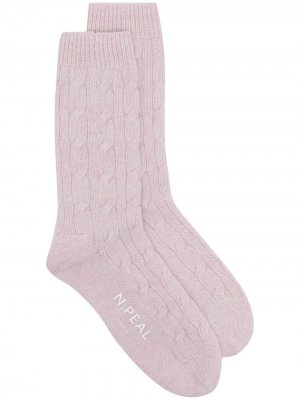 Носки из органического кашемира фактурной вязки N.Peal. Цвет: розовый