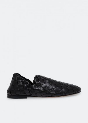 Слиперы Intreccio leather slippers, черный Bottega Veneta