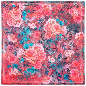 Платок ,135х135 см, бирюзовый, розовый Павловопосадская платочная мануфактура. Цвет: розовый/зеленый/бирюзовый