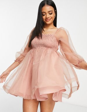 Пудрово-розовое платье бэби-долл из тюля London-Розовый цвет Rare