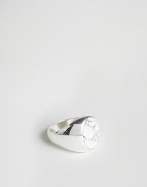 Белое кольцо с овальным камнем Chained & Able. Цвет: серебряный