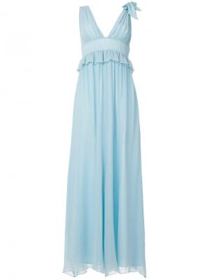 Длинное приталенное платье с расклешенной юбкой Pinko. Цвет: синий