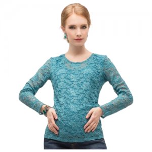 Блуза нарядная прямая гипюровая бирюзовая (42-48), Mammy Size 30222733 (Бирюзовый; Размер 46) MammySize. Цвет: голубой/зеленый