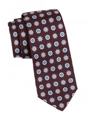 Шелковый галстук с цветочным принтом , коричневый Kiton