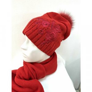 Комплект шапка + шарф женский зимний, размер OneSize, красный FORTI. Цвет: красный