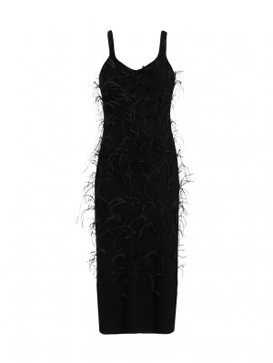 Шерстяное трикотажное платье миди Nati с перьями , черный Tanya Taylor