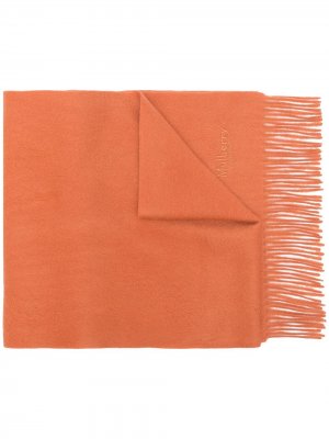 Кашемировый шарф с вышитым логотипом Mulberry. Цвет: оранжевый