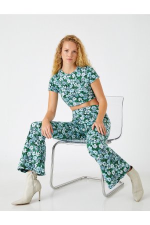 Расклешенные брюки с эластичной резинкой на талии , зеленый Koton
