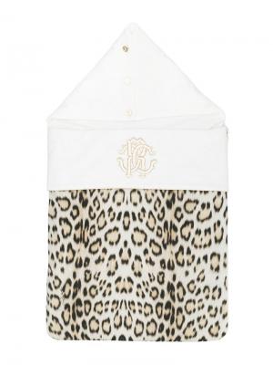 Леопардовый спальный мешок с вышивкой логотипа Roberto Cavalli Junior. Цвет: белый