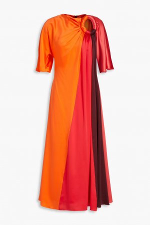 Платье миди из шелкового атласа с драпировкой в ​​стиле колор-блок , коралл Roksanda